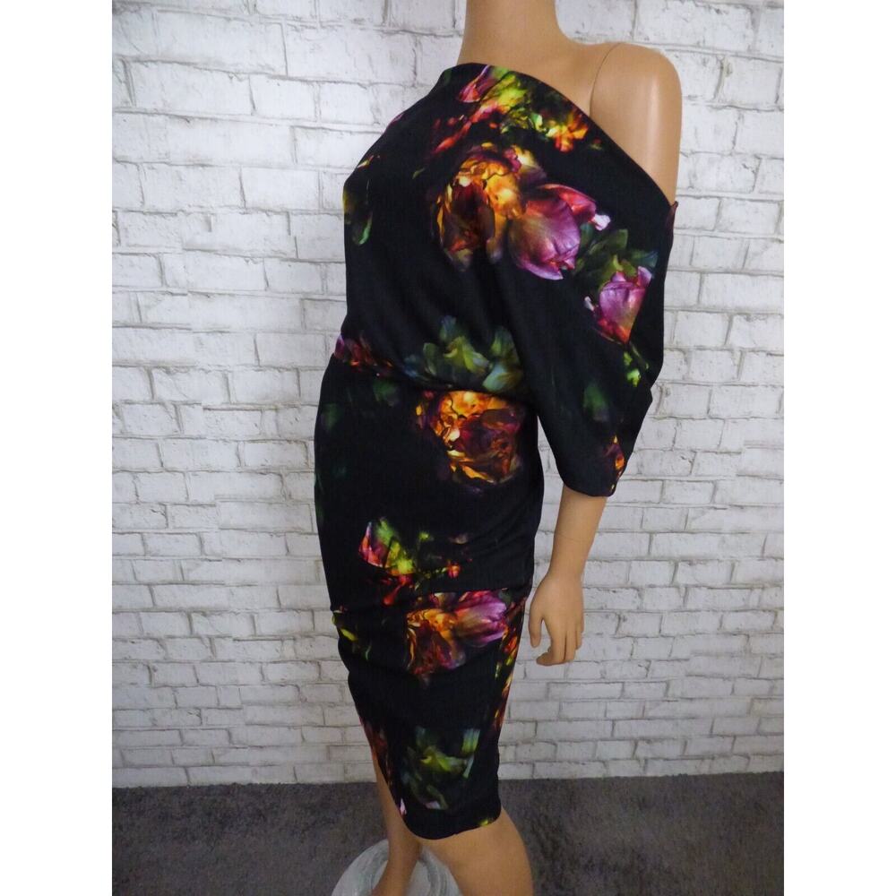 $225 Alexia Admor Draped Shoulder Olivia Black Floral Dress Small NEW A506 - Picture 9 of 15